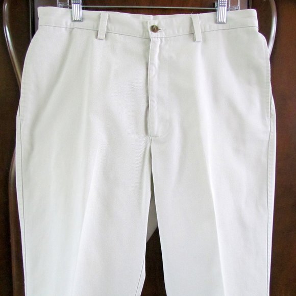 MEN'S 34 x 32 KHAKI PANTS, FLAT FRONT COTTON, LIGHT TAN, BEIGE, CREAM, EUC - Picture 2 of 5
